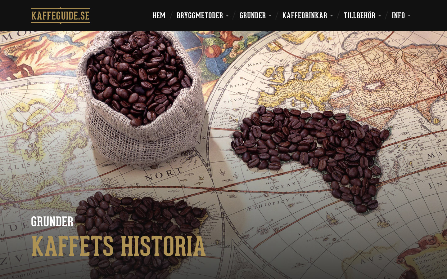 Article page for the history of coffee on Kaffeguide.se.