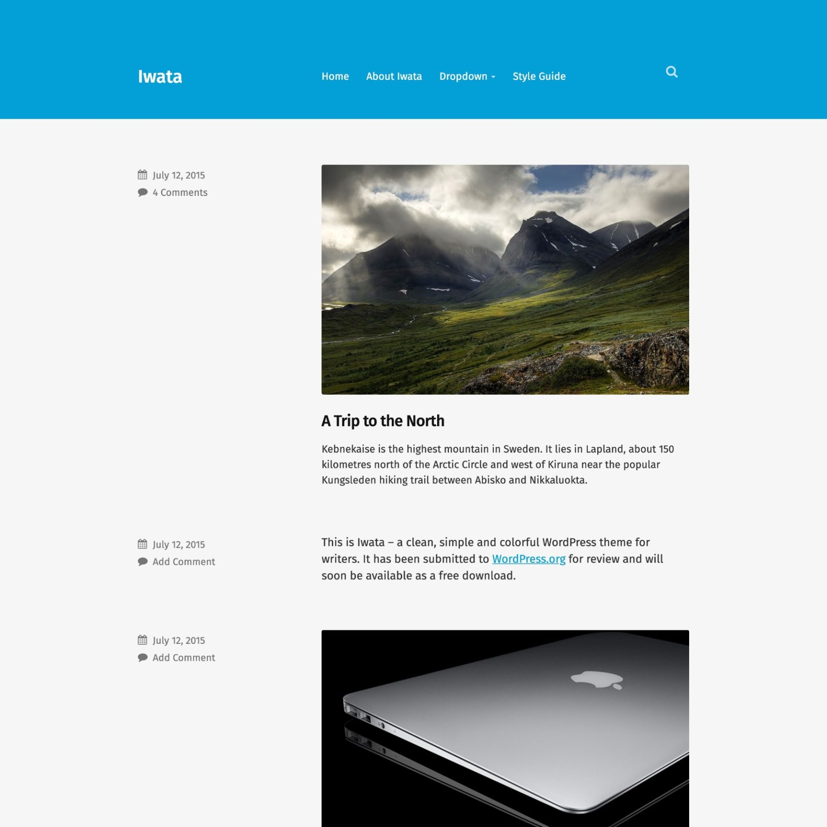 The free Iwata WordPress theme.