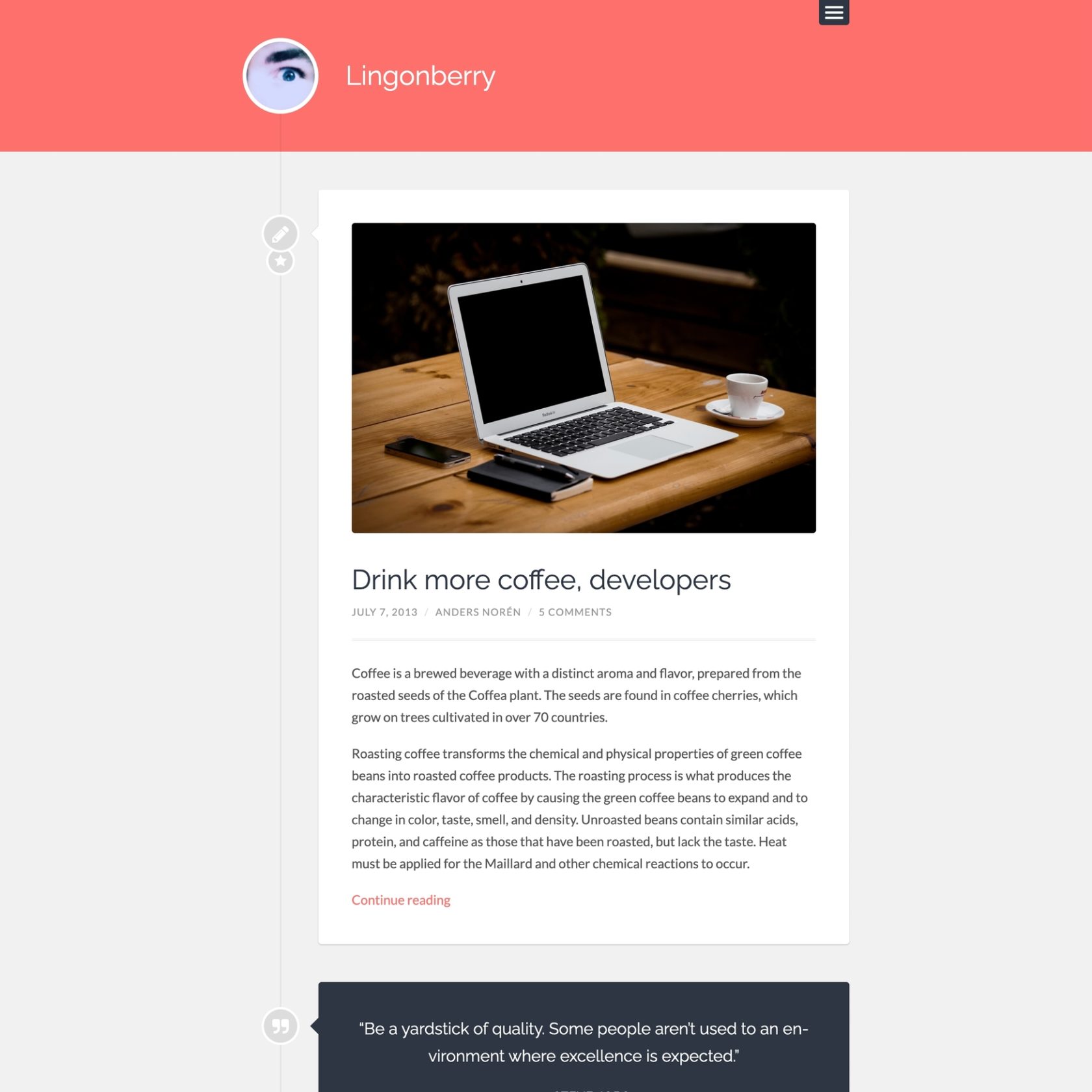 The free Lingonberry WordPress theme.