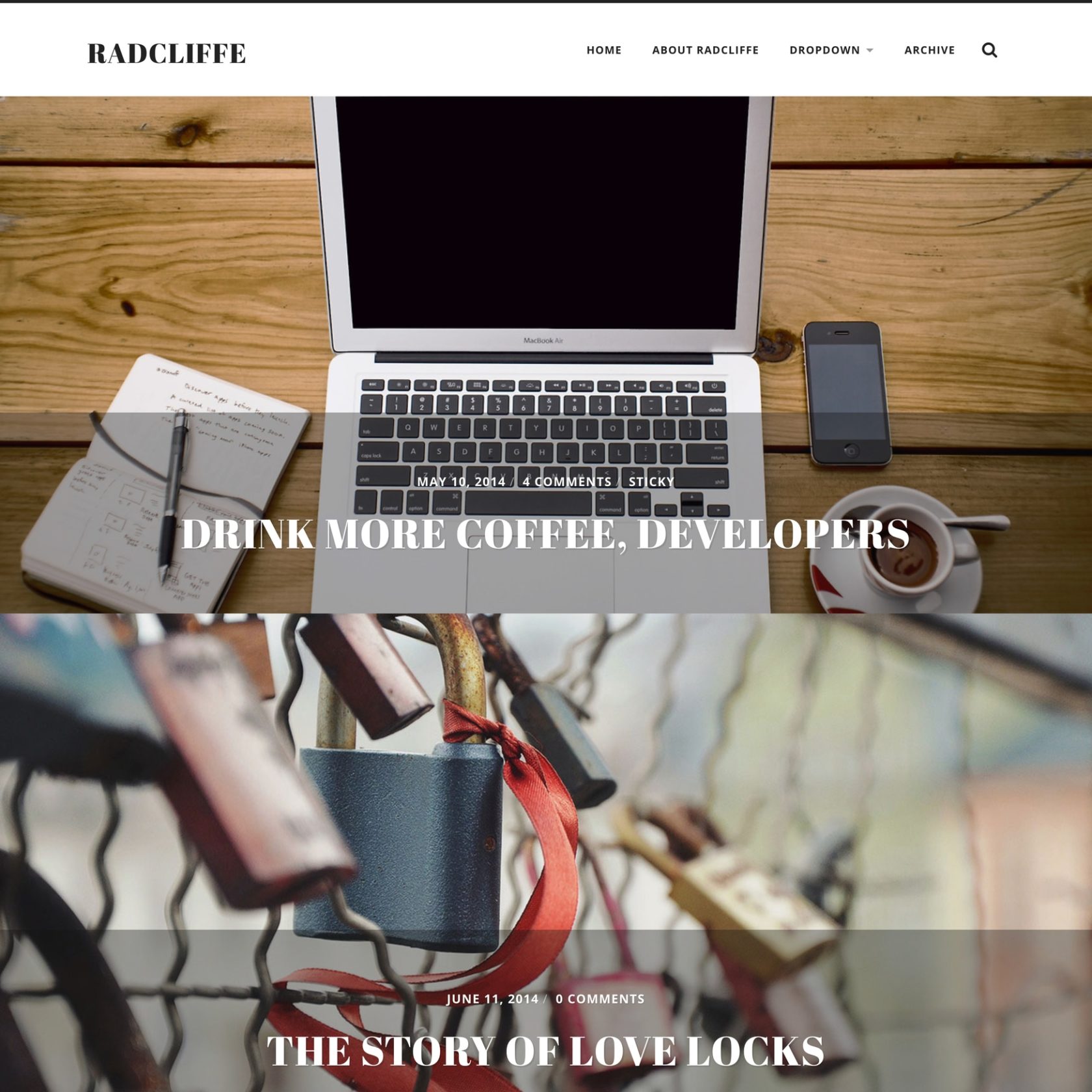 The free Radcliffe WordPress theme.