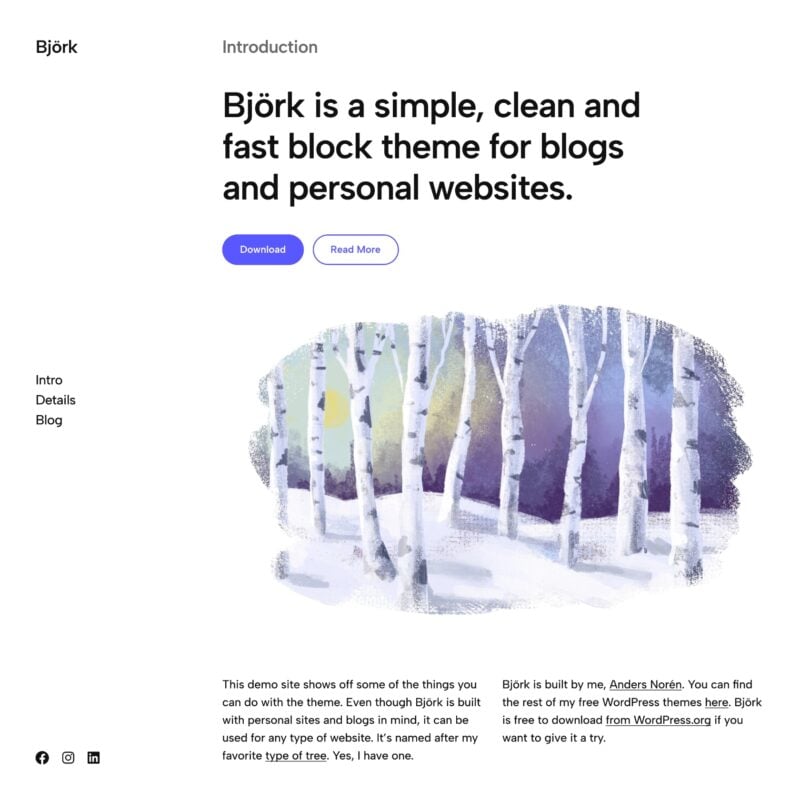 Screenshot of the Björk WordPress theme