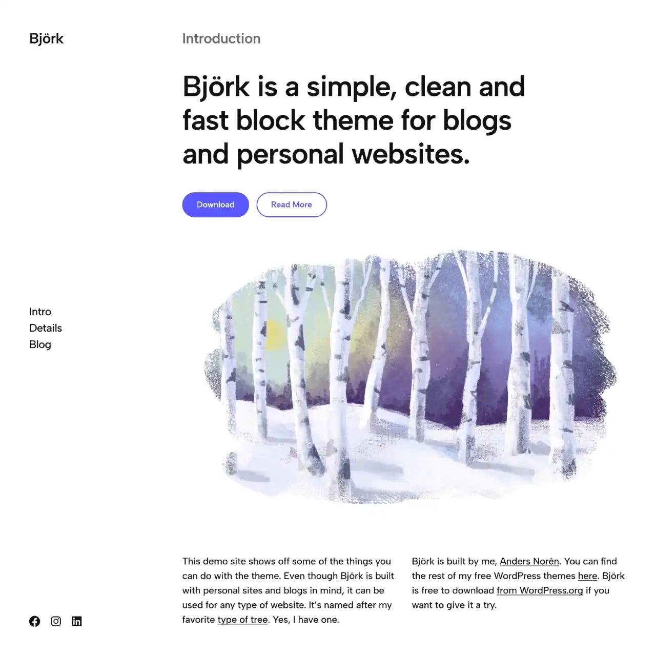 The free Björk WordPress theme.